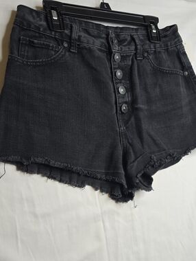 Rewash "The Wedge" Black Jean Shorts Button Up High Rise